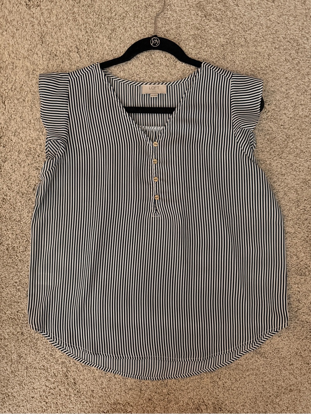 LOFT Navy & White Striped Cap-Sleeve Blouse- size M Petite